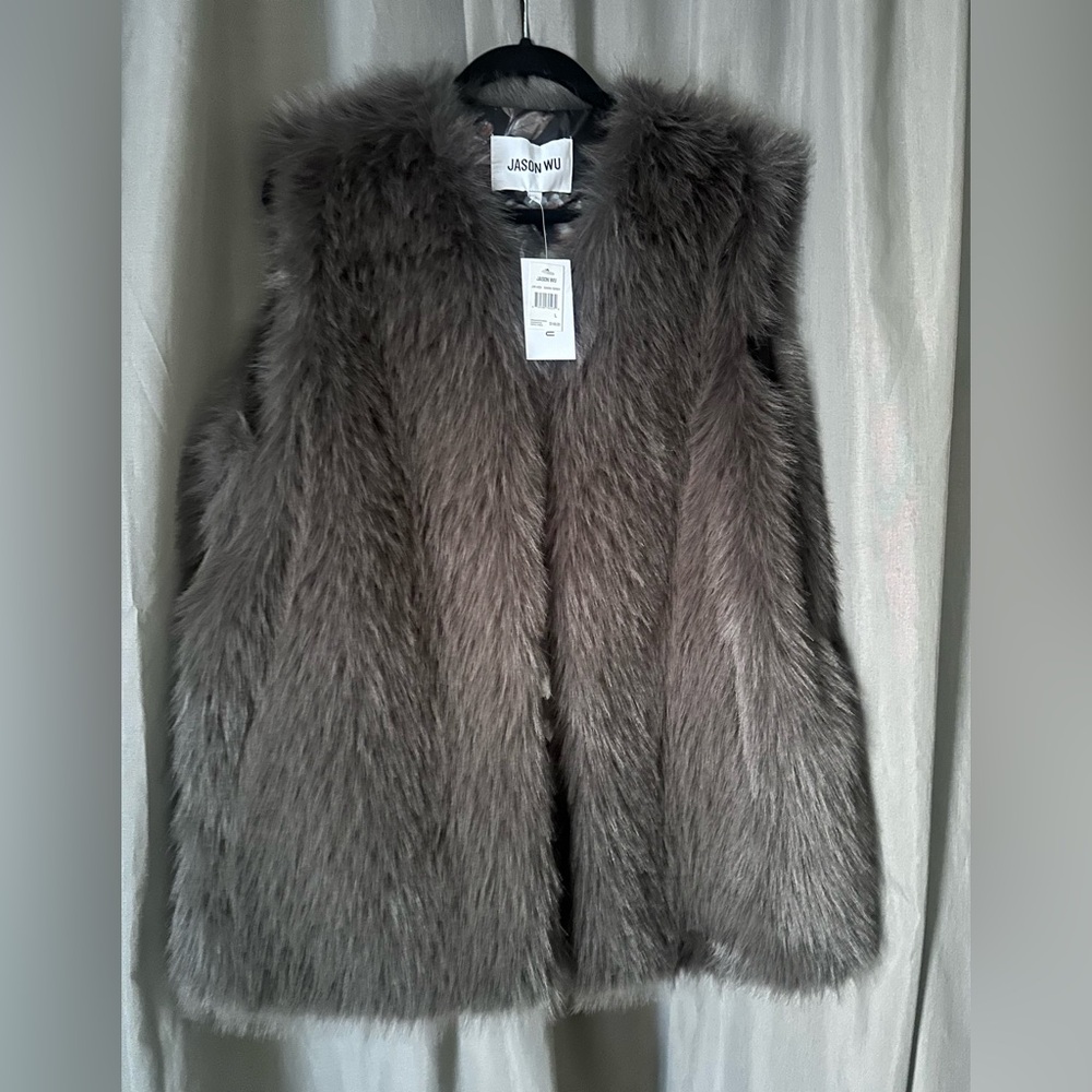 Jason Wu Women’s Lined Faux Fur Vest Dark Gray Size L Layering